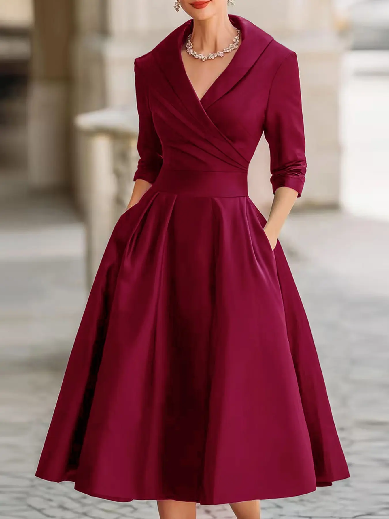 French Fashion Chic Versatile Solid Color Deep V Neck New Women's Long  Sleeve Dress, Vintage European Style Waist Cinching Party Dress - TikTok  Shop