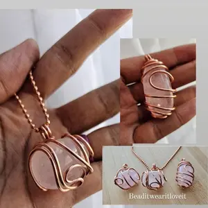 2.4mm Pure Copper Ball Chain Rose Quartz Crystal Pendant Necklaces 24 Inches, Thick 14 Gauge Copper Wire Wrapped Jewelry, - Unconditional love - Compassion - Emotional healing [Made-to-Order]