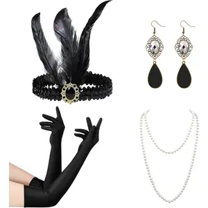 Women 1920s Flapper Set,Roaring 20s Headband Headpiece Costume Accessories for Halloween Party Cosplay