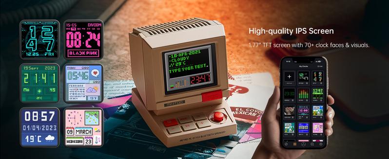 Divoom MiniToo Retro Pixel Bluetooth Speaker &ndash; 90s-Inspired PC Design,App Control, Alarm, White Noise, Retro Desk Portable Speaker for Music,Gaming Room Decor