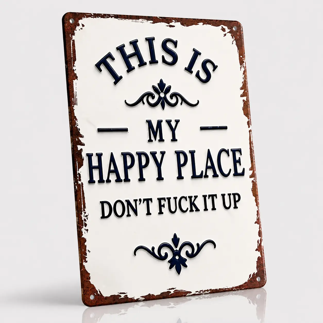 Vintage Metal Tin Sign Funny Wall Decor – This Is My Happy Place Rustic Farmhouse Wall Art, Retro Home Decor, Man Cave Garage Bar Sign, Wall Hanging Plaque, Farmhouse Bathroom Kitchen Decor Gift for Home & Housewarming