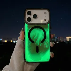 Luminous Glitter Quicksand Phone Case for iPhone 17 16 15 14 13 Pro Max, Floating Liquid Sparkle Bling Glow in The Dark Clear Shockproof Protective Phone Cover