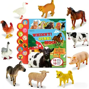 Plastic simulated animals,Farm Animals Figures Toys with Sound Books,10PCS Farm Animals for Toddlers & Animal Sound Books with 10 Buttons,  Farm Toys for Toddlers 2-6, Animal Lover Gifts for Kids