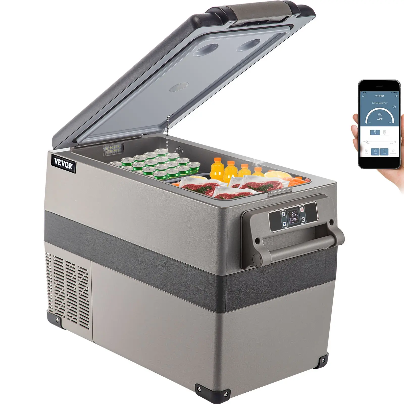 【Summerfinds】VEVOR 12 Volt Refrigerator, 48 Quart (45L) Fast Cooling Portable Freezer with App Control (-4℉~68℉), Car Fridge with 12/24v DC & 110-240v AC for Travel, Truck, Camping and Home Use, Black