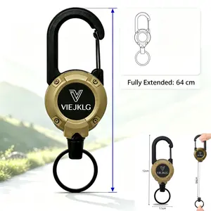 Retractable Keychain Heavy Duty, Multitool Carabiner Badge Holder, Retractable Keychain Clip Id Holder, Upgraded 64cm Stainless Steel Cord, Suitable for Men and Women Yellow