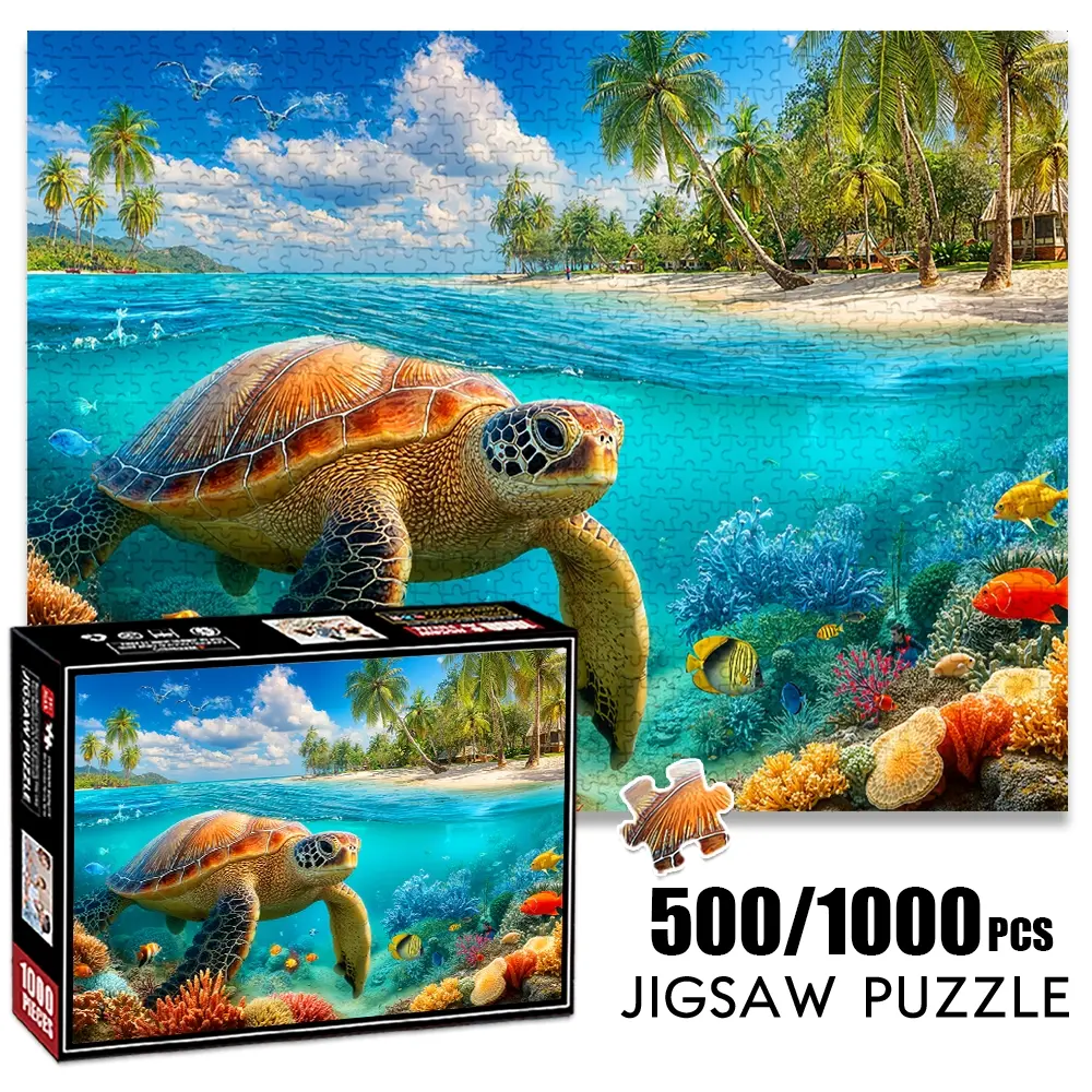 1pc 1000 piece adult puzzle 70x50cm Sea Turtle in Tropical Underwater Paradise with Corals and Fish 500 pieces paper jigsaw puzzle suitable for DIY creative games for adults and families, birthday a