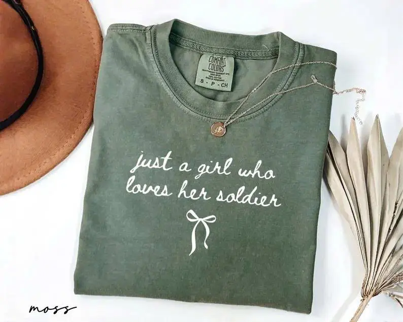 Just A Girl Who Loves Her Soldier Shirt, Army Girlfriend Tee, Coquette Soldier , Military Mom Wife Gift, Deployment Gift,Army Grad