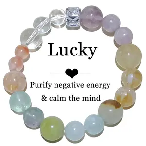 Designer Original Series Mediterranean-Style Colorful Lucky Charm Bracelet featuring natural gemstones in blue, pink, white, purple, and yellow, symbolizing good luck and wealth protection.