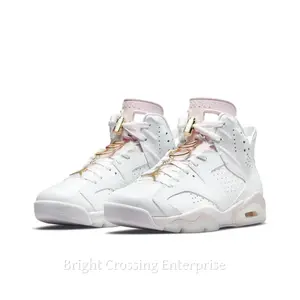 White and Pink Pebbled Leather High-Top Retro Basketball Shoes with Gold Hoop Pendant and Light Pink Midsole Accents