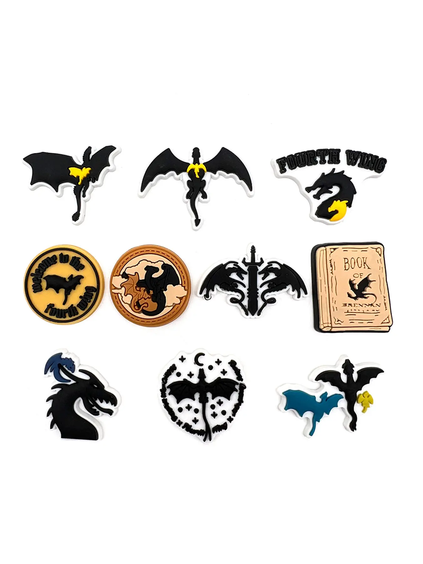 10pcs Cartoon Dragon Knight Cute Shoe Decorations, PVC Shoe Charms, Luggage & Bag Accessories, Birthday Gift, Daily Use, Party Favors Contains Fourth Wing Party Gift
