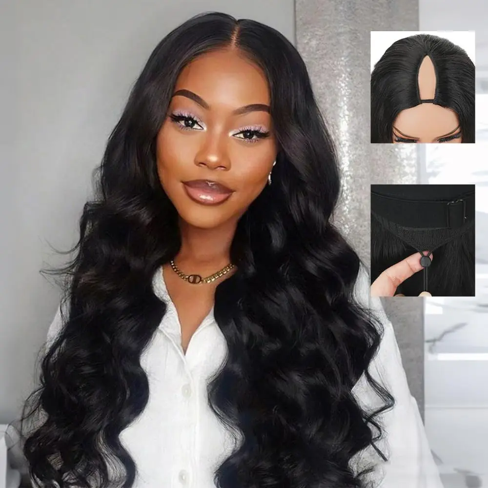 V Part Wig Human Hair Body Wave Human Hair Wig 30 28 Inch No Leave Out No Lace Front Glueless Clip V Shape Body Wave Wig For Women