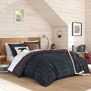 Full/Queen Woodland Tartan Reversible Duvet Cover Set Green - Eddie Bauer