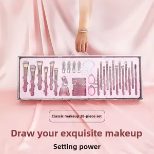 Diamond Bling Makeup Brushes Set 28 Pieces Sparkly Cosmetic Brushes Kit Professional for Face Eyes Blending Foundation Powder Blush Highlighter Blending Brushes with Stylish Handle for Makeup Lovers