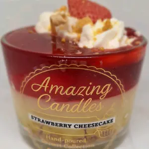 Amazing Candles Strawberry Cheesecake Hand-poured Dessert Collection Candle with Whipped Cream and Crumbs