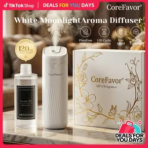 CoreFavor Waterless Essential Oil Diffuser with 120ml oil, wall-mountable and USB rechargeable, featuring 4 adjustable scent intensities and low-noise operation. Suitable for bedrooms, offices, bathrooms and cars.
