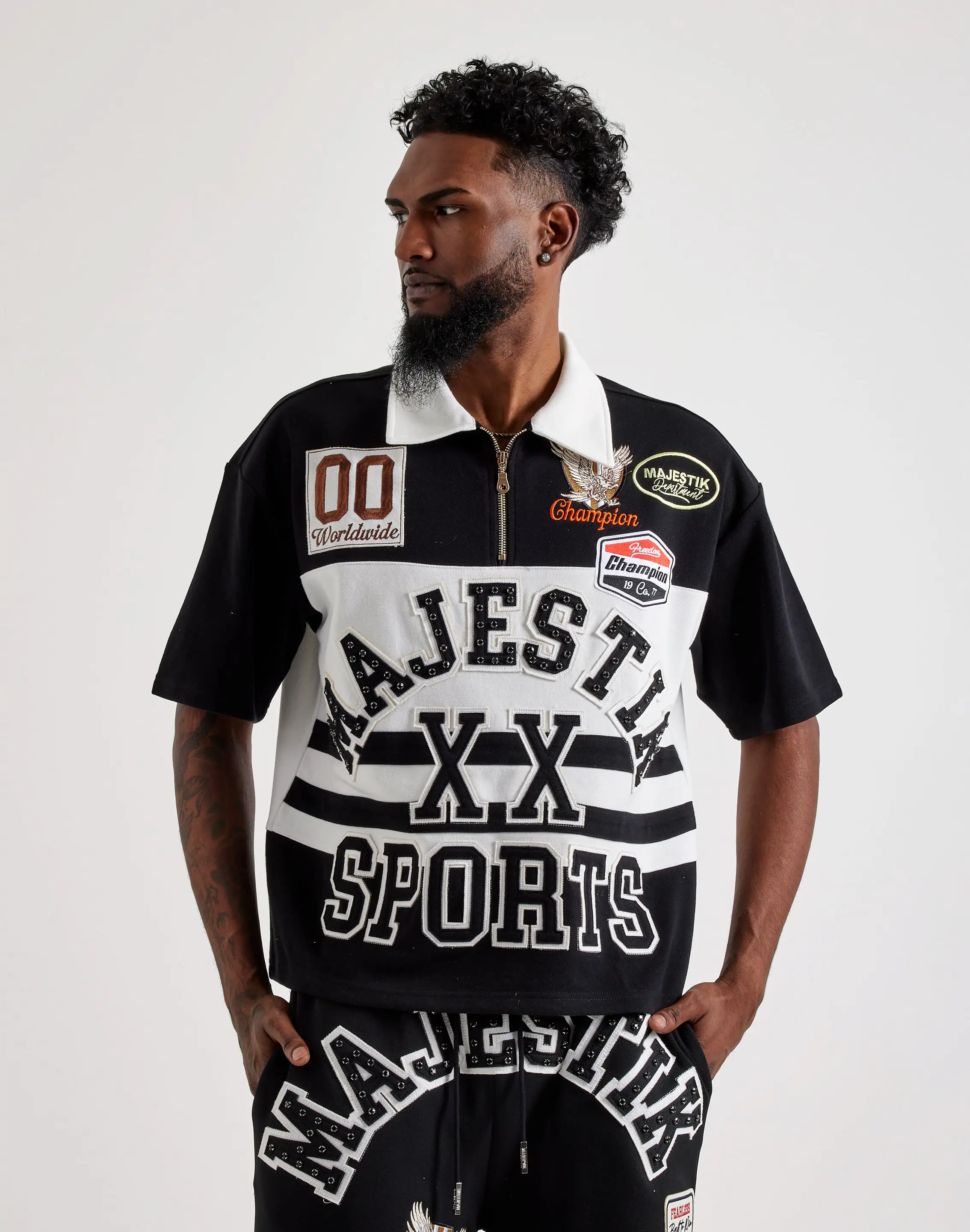 Mens Majestik Patch Rugby Polo Shirt