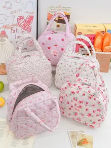 Floral Strawberry Insulated Lunch Bag for Women, Cute Bento Bag, Durable Lunch Bags, Waterproof Large Capacity Reusable Tote for Work Picnic School, Stylish Lunch Box for Travel