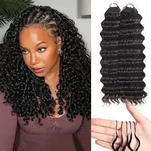 Pizazz Hair Feather Crochet Human Hair for Women Miracle Knots Deep Wave Pre-Separated 60g/Pack,4-5 Packs for Full Head