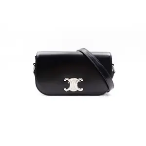 Pre-owned Celine Calfskin Shoulder Bags Triomphe Small Black Shoulder Bag T10271559