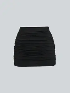 Women's Ruched Mini Skirt: Sculpted Fitted Silhouette - Solid Color Beach Cover-Up Essential, Effortlessly Elegant for Swimwear & Coastal Strolls.