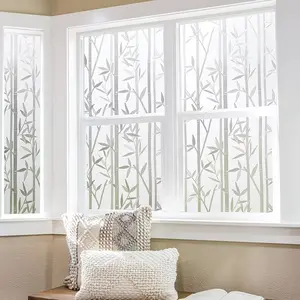 Window Privacy Film Matte Bamboo Texture, No Glue Removable UV Protection Glass Sticker Decorative Window Decal Home Use