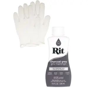 Rit Charcoal Grey 8 oz Liquid Fabric Dye for Clothing Décor & Crafts with Pair of Medium Latex-Free Vinyl Gloves