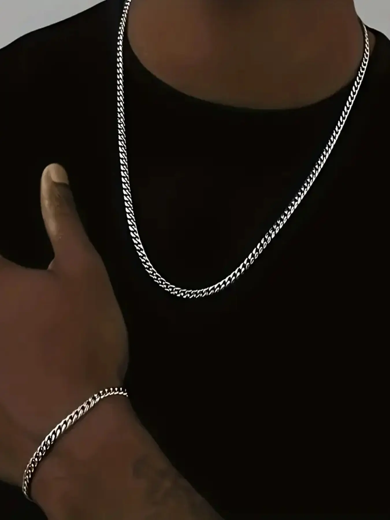 Men's Y2K Style Stainless Steel Necklace & Bracelet Set, Unisex Fashion Jewelry, Hip Hop Design, Matching Jewelry Set, Perfect Gift for Him, Chain Necklace Set