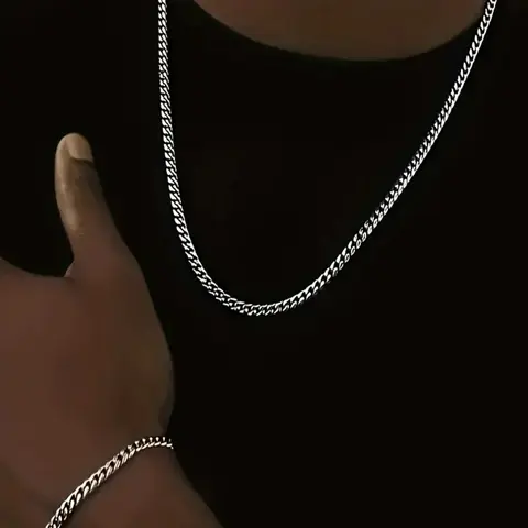 Men's Y2K Style Stainless Steel Necklace & Bracelet Set, Unisex Fashion Jewelry, Hip Hop Design, Matching Jewelry Set, Perfect Gift for Him, Necklace And Bracelet Set