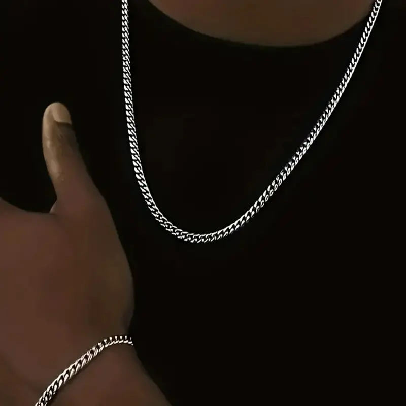 Men's Y2K Style Stainless Steel Necklace & Bracelet Set, Unisex Fashion Jewelry, Hip Hop Design, Matching Jewelry Set, Perfect Gift for Him, Necklace And Bracelet Set