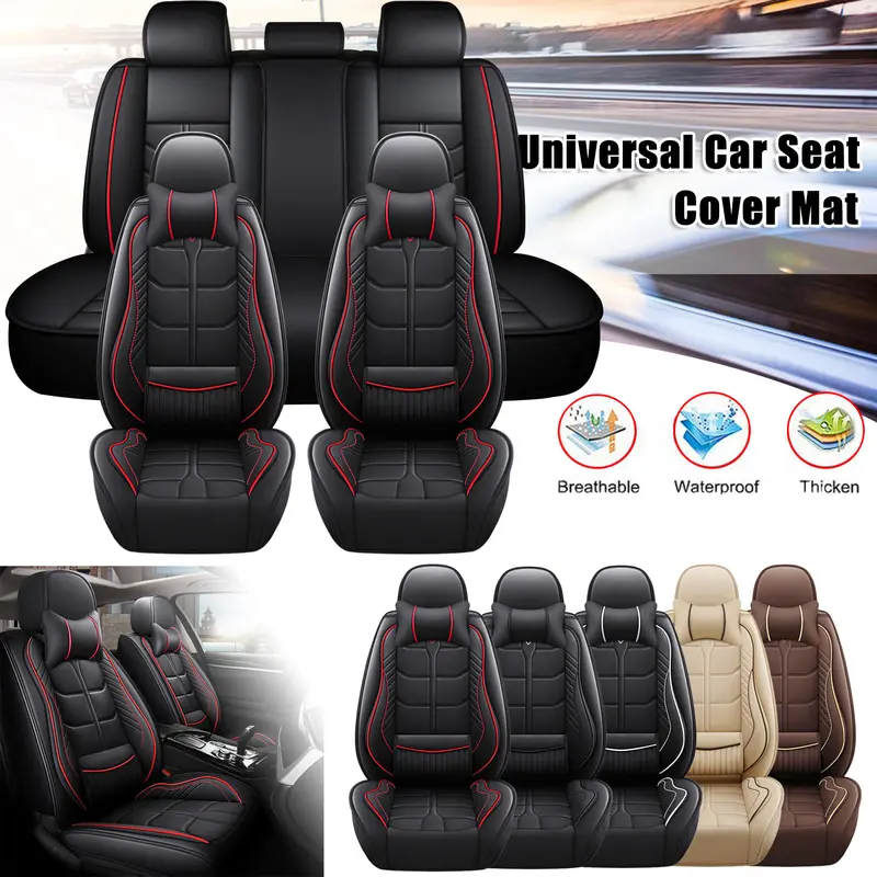 Car Seat Covers Front Rear Full Set,Universal Leather Seat Covers With Headrest Pillows For Most Vehicles SUV Small Pick-up Truck, Full Coverage Automotive Seats Protector Fit for For Nissan/Altima /Sentra/Honda /Accord/Civic/Toyota/Tacoma/Sorento/Hyundai