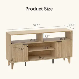 Fluted TV Stand for 70 inch,Entertainment Center with Storage Cabinets, Modern TV Console with Open Adjustable Shelves, TV Stand for Living Room Bedroom, Natural