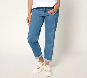 LOGO by Lori Goldstein Petite Indigo Desert Wash Boyfriend Jeans