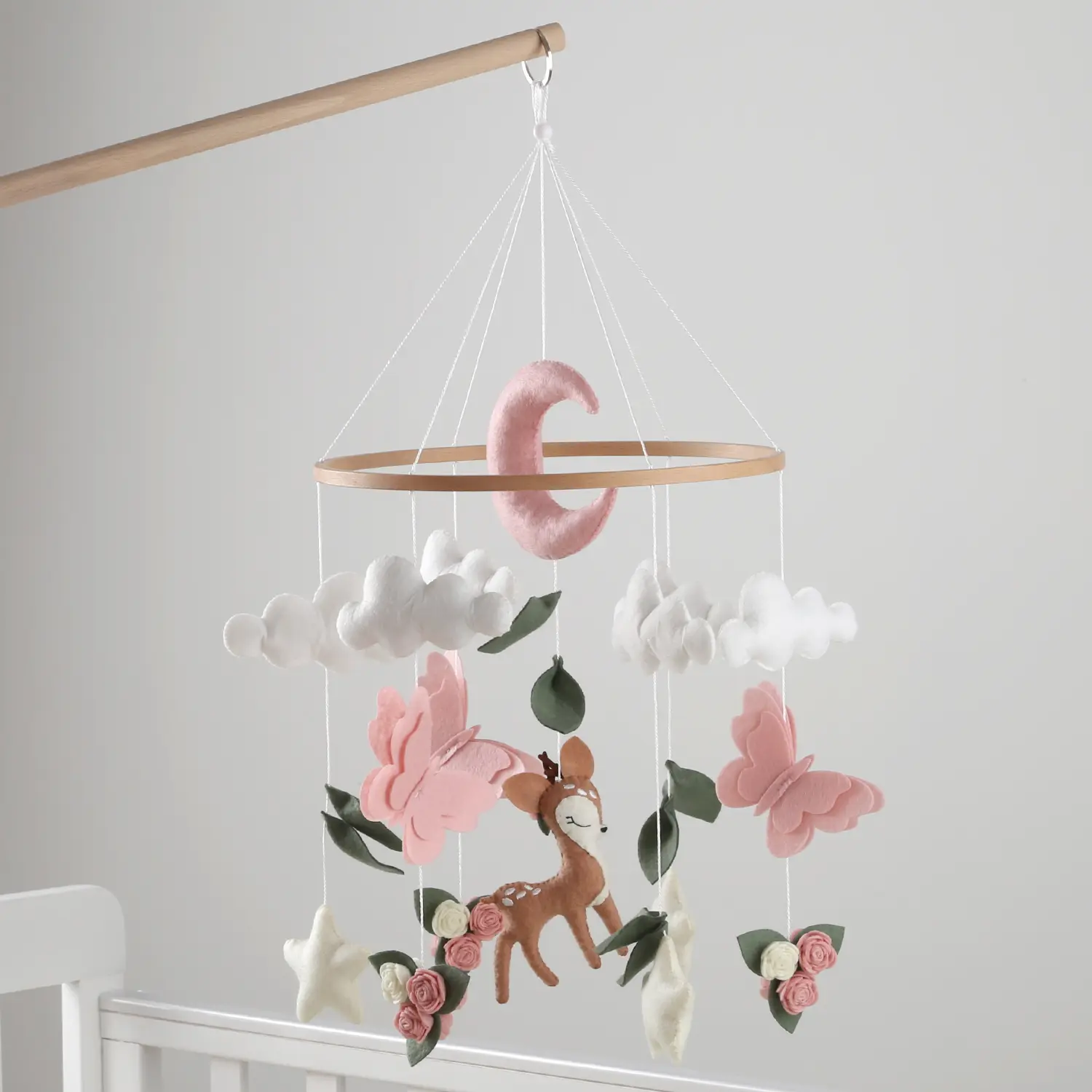 Baby Mobile For Crib Deer Pink Butterflies Baby Girl Mobile Baby Shower Gift