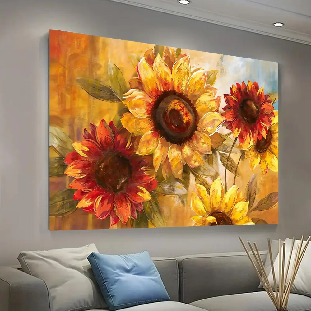 Artistic Wooden-Framed Natural-Inspired Sunflower Oil Print, Home Decor Items for Living Room & Bedroom, Multi-Functional Hanging Wall Art, Ideal Bachelorette Party Gift for Kitchen