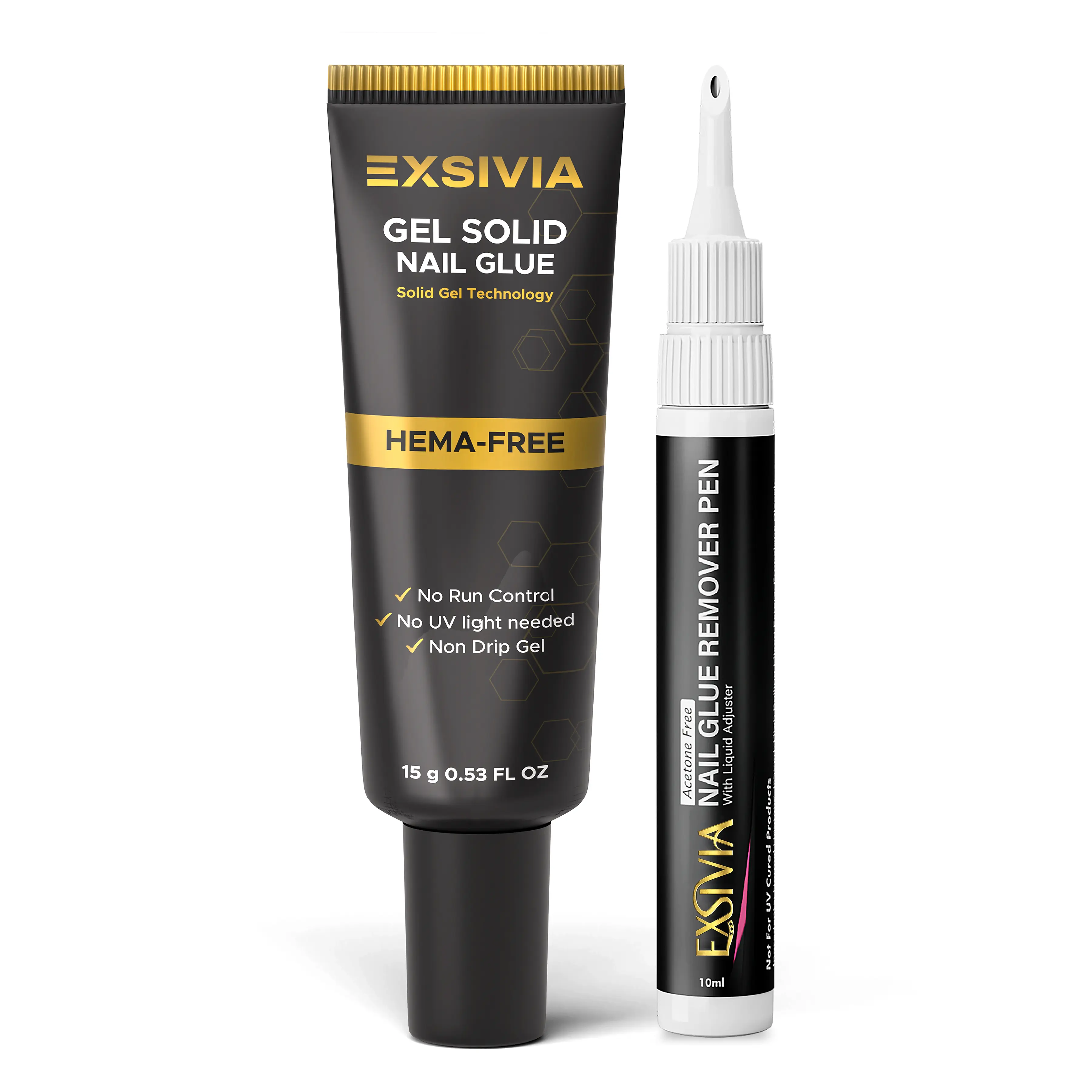 Semi Solid 15ML Nail Glue & 10ML Remover Pen, No UV Light Needed, Perfect for Press-On Nails, Nail Tips, and Acrylic Nails and All kind of nails