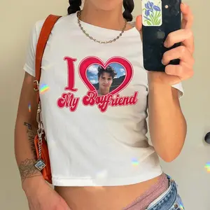I Love My Boyfriend Baby Tee,I Love My Boyfriend Heart Custom Photo Tee,I Love My Boyfriend Shirt, Custom Heart,Valentine Gift, Y2k Baby Tee