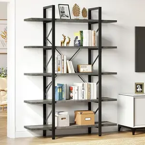 DWVO 5 Tier Bookshelf, 70.9" Tall Industrial Bookcase, Wide Open Display Storage Book Shelf for Living Room/Bedroom/Home/Office, Charcoal Gray