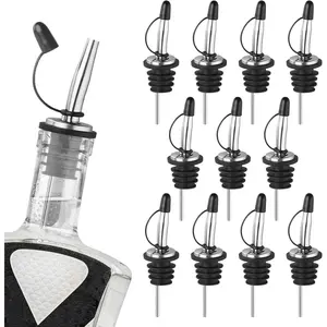 12PCS Liquor Pour Spout - Stainless Steel Speed Tapered Olive Oil Alcohol Dispenser Pour Spouts for Liquor Bottles with Dust Caps, Bar Accessories Bar Tools Silicone Utensils