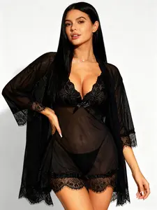 RSLOVE Spring Glow Up 3-Piece Lingerie Set - Tummy-Friendly Ultra Flattering Lace Babydoll Robe Camisole Thong New Year Loungewear Elegant Womenswear night gown for women SpringStatements Adjustable Garment Summervibes