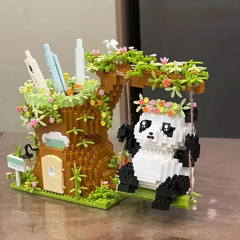 1688 Pieces Cute Panda Creative Building Block Set(Excluding pen) DIY Building Model, Building Blocks Model, Desk Organizer Puzzle Toy Gift, Office & School Supplies, Ideal for Halloween Christmas Birthday(Excluding pen)