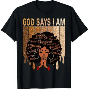 Womens Black Queen God Says I Am Melanin History Month T-Shirt
