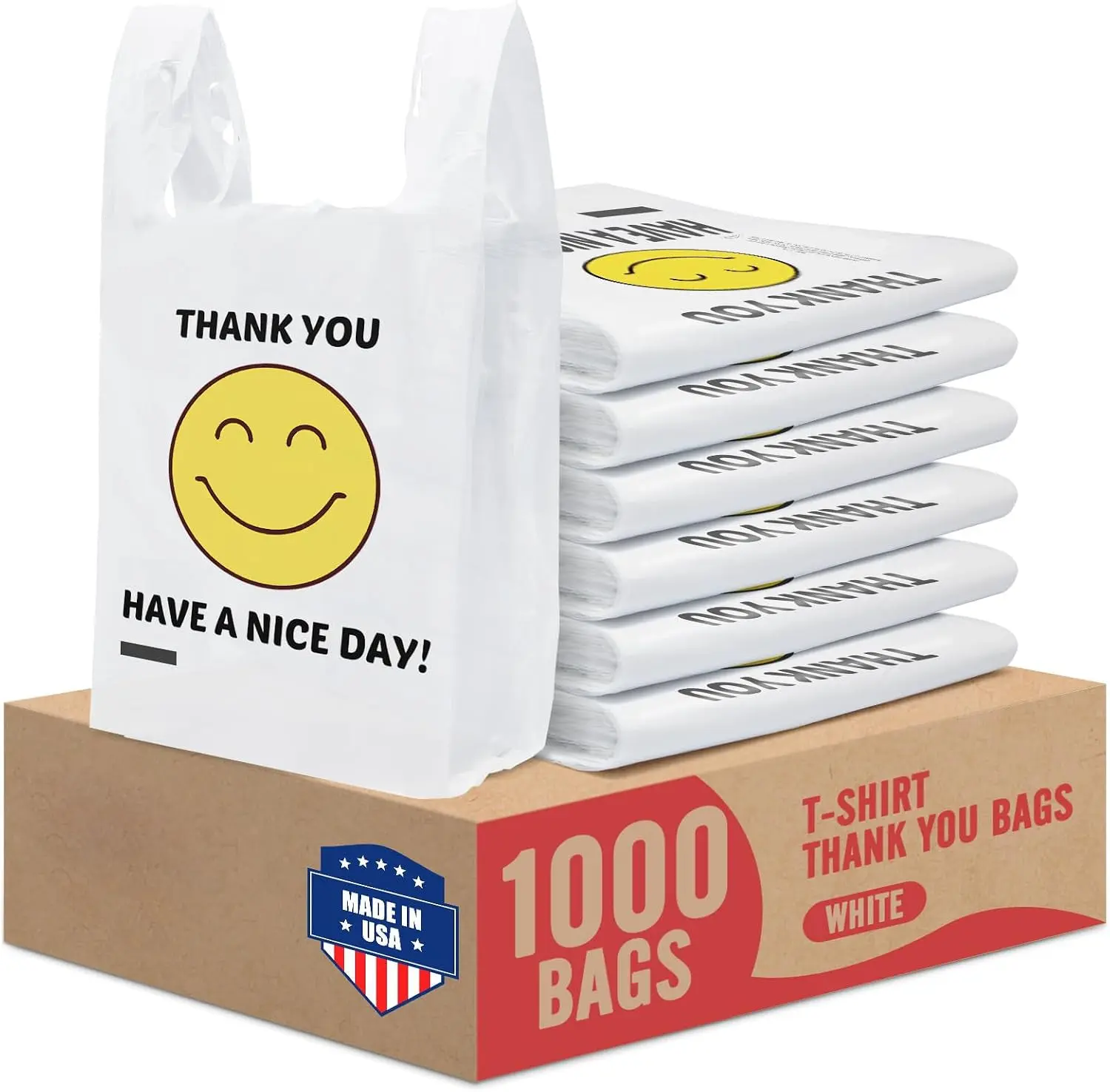 11.5x6.5x21“ 0.47mil Happy Smiling Face Plastic Bags | 1000 Counts Wholesale