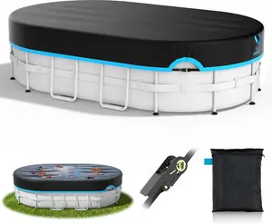 10x16 Ft Oval Pool Cover, Heavy Duty 420D Oxford Fabric Pool Cover Protector with Ratchet Tie Downs, Tear Resistant UV & Dust Proof for All Season Use