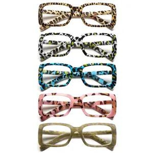 5 Packs stylish rectangular leopard-print blue light-blocking glasses, featuring sturdy metal hinges and a blend of European and American fashion styles. They help relieve eye strain and make a great gift for holidays or birthdays.