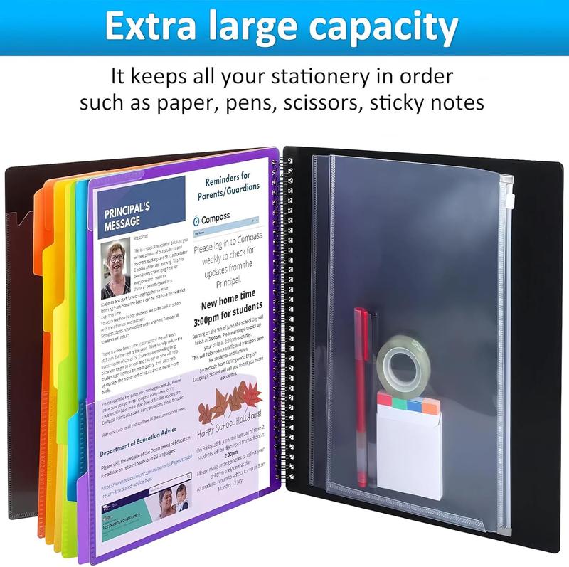 12 Pocket Plastic Folders with Pockets  Multi Pocket Folder Binder with Dividers Office Organizer Folder Letter Size School Supplies Stay Organized Stay Corner Zipper PVC Pocket