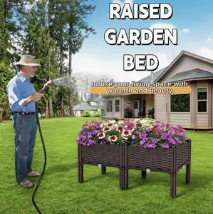 Set Of 4 Raised Garden Bed With Legs Outdoor, Planter Raised Beds Kits With Drain Holes, Fruit Flowers Vegetables Standing Box For Patio Deck Porch Backyard