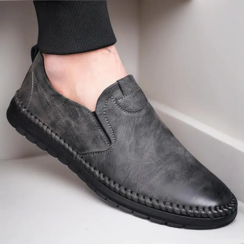New Men's One-Step Classic Business Flat Leather Shoes, Casual Lazy Low Top Loafers, Simple Versatile Formal Slip-Ons, Business Style Loafers, Fashionable All Seasons, Slip On Footwear