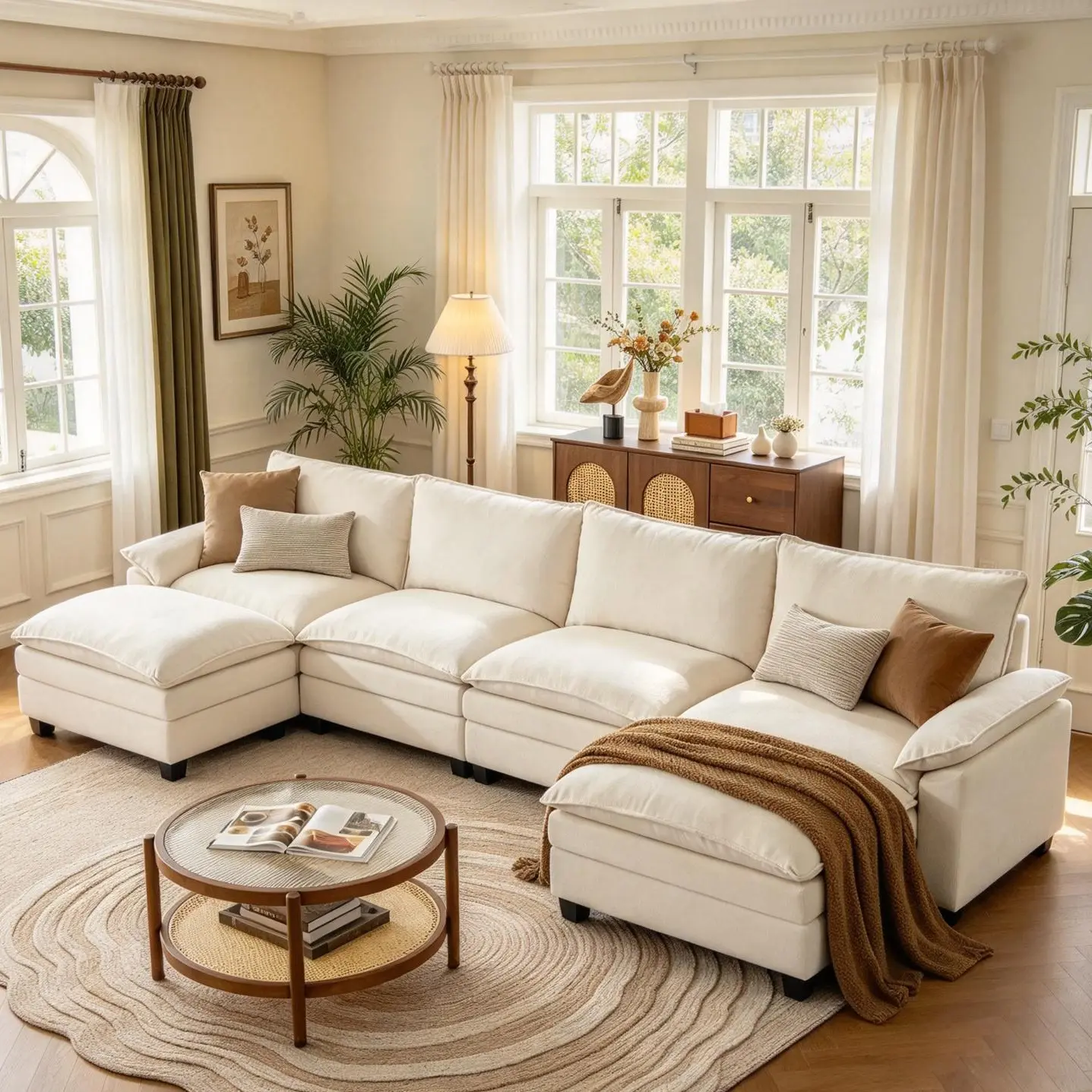 115-149 Inch Modular Couch Sectionals with Ottoman, Big Comfy Cloud Couches, L/U Shaped 4-6 Seats Modular Sectional Sofa, Modern Cloud Sectional Couches for Living Room, Deep Seat Sofa