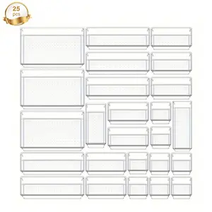 25pcs Clear Plastic Drawer Organizer Set, 4 Sizes Multi-Functional Bathroom & Vanity Drawer Organizers, Makeup, Kitchen & Office Storage Boxes, Household Storage Containers, Mother's Day Gift