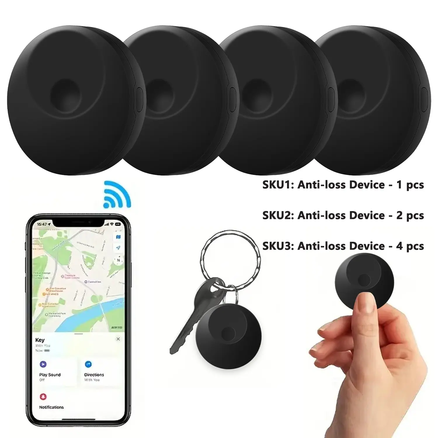 GPS Air Tracker Tag Item Finder - 1/2/4 Pack, Key Finder Locator, Anti Lost Wireless Positioning Tracker, Smart GPS Tracker Compatible with Apple Find My (iOS Only), Replaceable Battery, Tracking Tag for Keys, Suitcase, Bag, Wallet（Black/White）